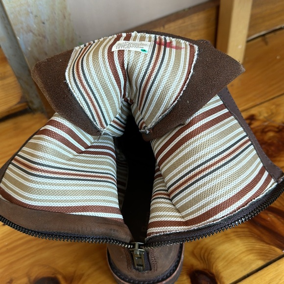 LL Bean  SZ 7.5 Combat Boots Brown Leather W Green Woven Embellishment! - Picture 5 of 9